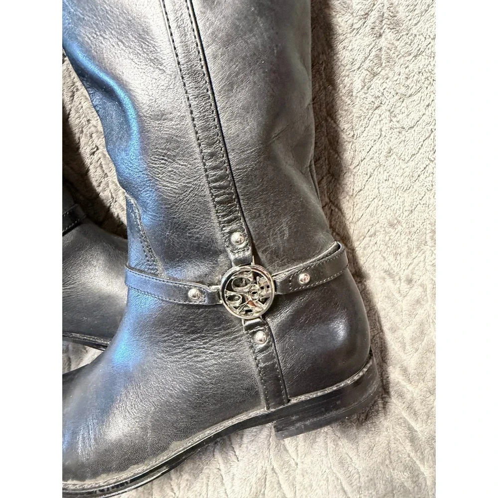Coach Mulan Riding Boots 6.5B Black Leather Silver Medallion A4311